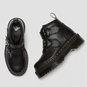 Dr. Martens Black Devon Heart Buckle Platform Boots